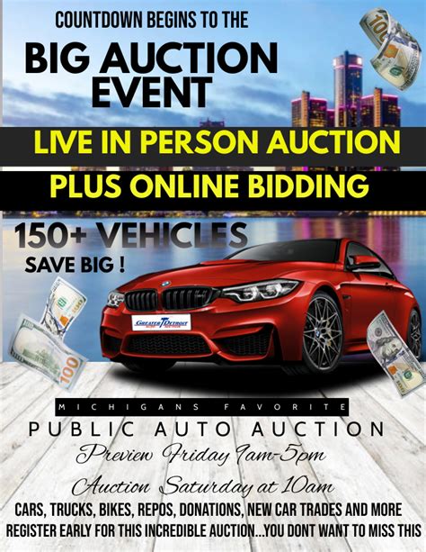 Greater detroit auto auction - Once payment has been made through Greater Detroit Auto Auction you may then pick up your items. Hours for pickup: Monday 9:30am-4:30pm. Tuesday 9:30am-4:30pm. Wednesday - CLOSED. Thursday - 9:30am-4:30pm. Friday - 9:30am-4:30pm